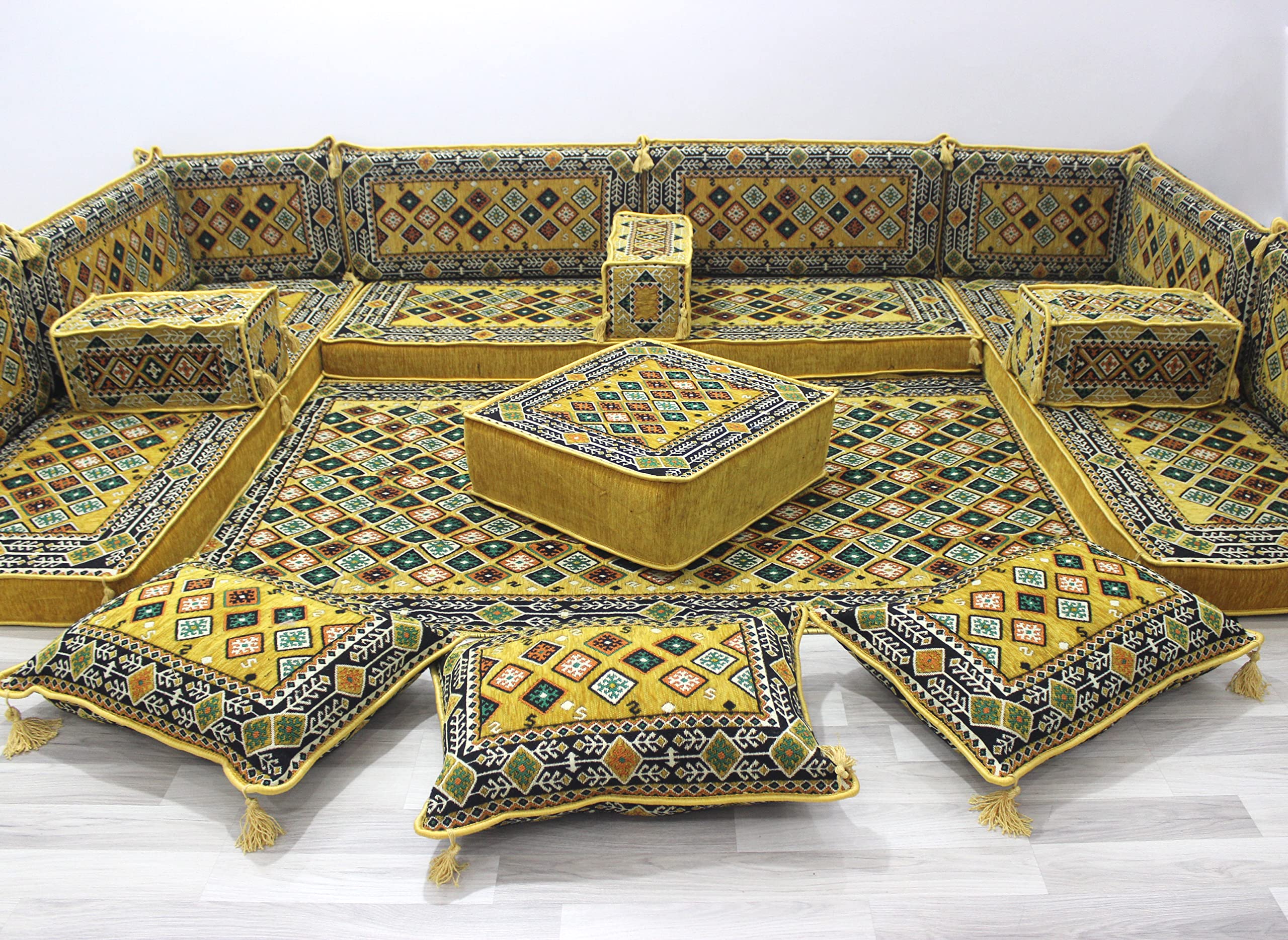 Arabic Sofa Floor Seating, Arabic Couch, Living Room Furniture, U Shaped Floor Couch, Majlis Arabic Seating, Floor Cushions, Cinema Couches (U Sofa Full Set)