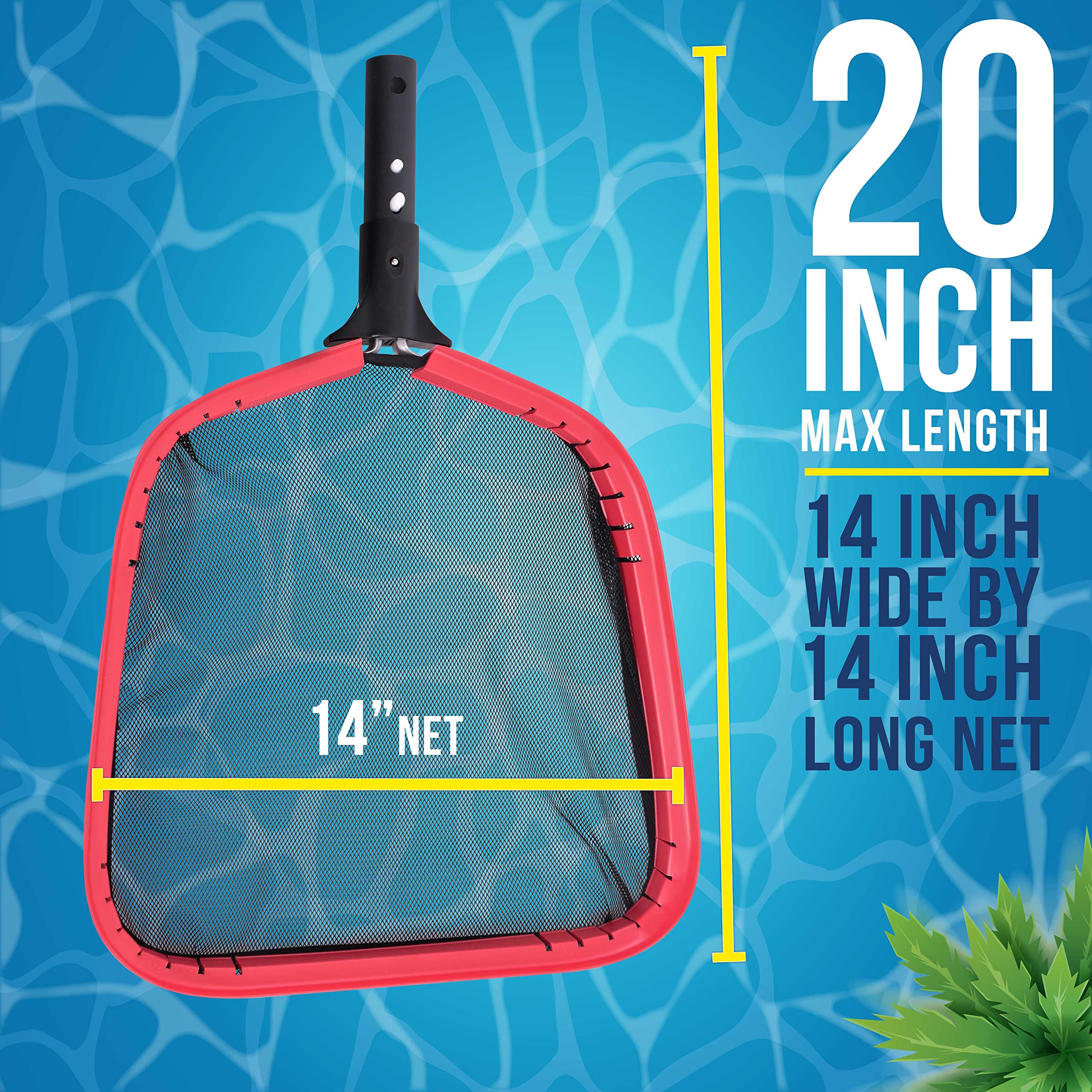 U.S. Pool Supply Professional Heavy Duty Large 14" Swimming Pool Leaf Skimmer Net - Strong Aluminum Frame for Faster Cleaning & Easier Debris Pickup and Removal - Clean Pools, Spas, Ponds