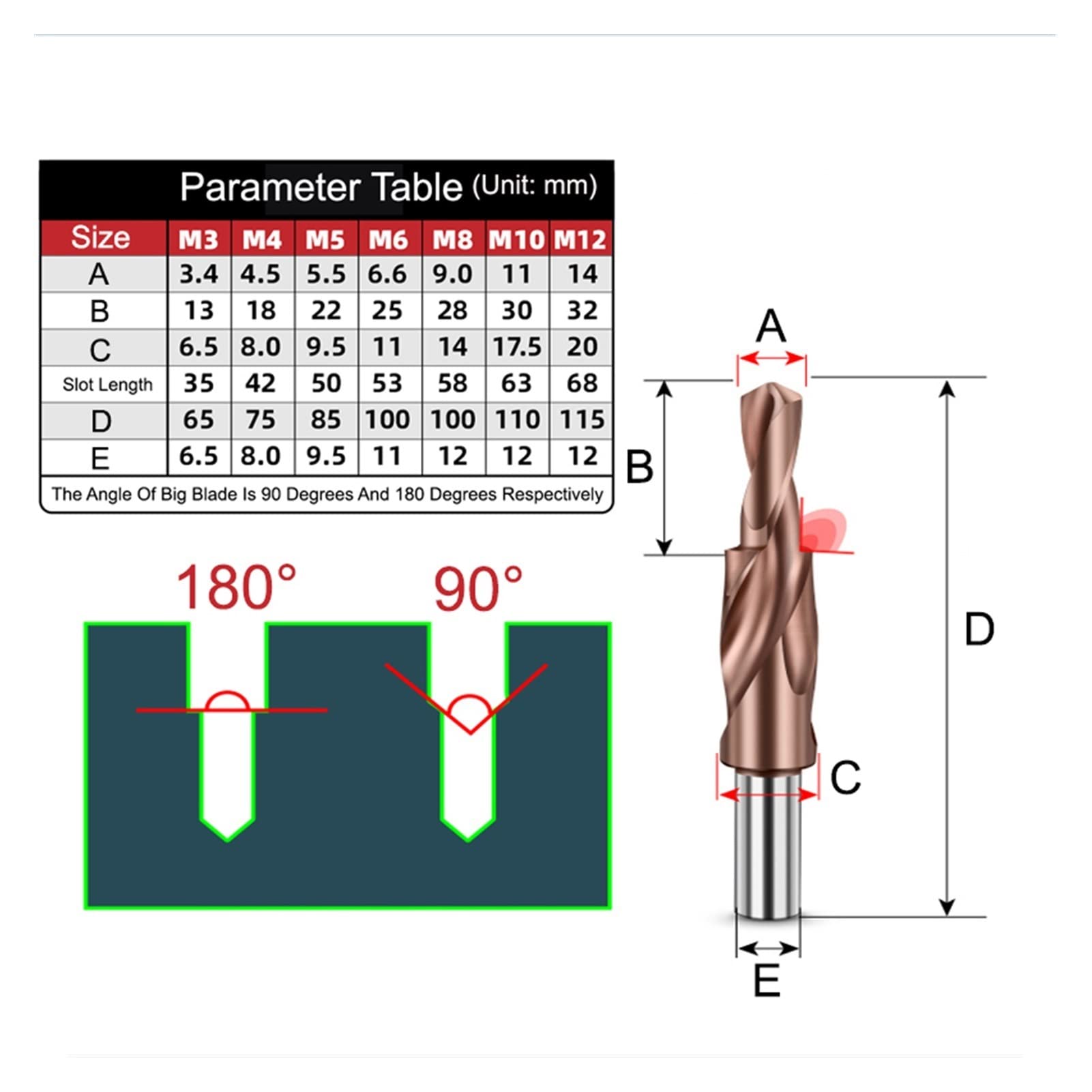 M35 HSS-CO Cobalt Two Stage Step Drill Bit Screw Counterbore Twist Countersink Drill for Stainless Drilling and Chamfering (M3 180)