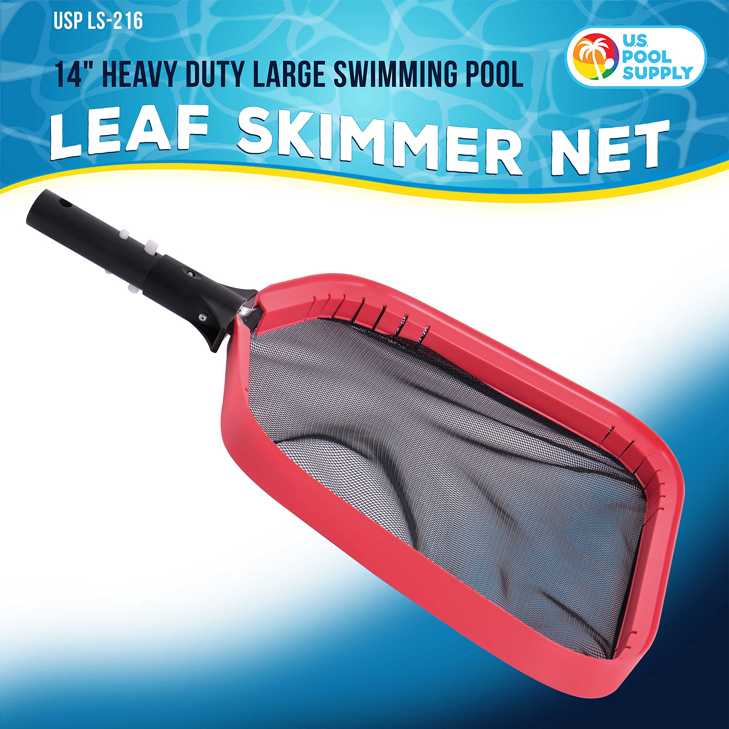 U.S. Pool Supply Professional Heavy Duty Large 14" Swimming Pool Leaf Skimmer Net - Strong Aluminum Frame for Faster Cleaning & Easier Debris Pickup and Removal - Clean Pools, Spas, Ponds