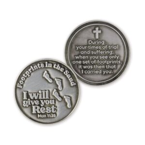 footprints in the sand love expression coin for public servants & law enforcement, keepsake pocket token of prayer & divine protection for men & women, edc coin, thinking of you gift of appreciation