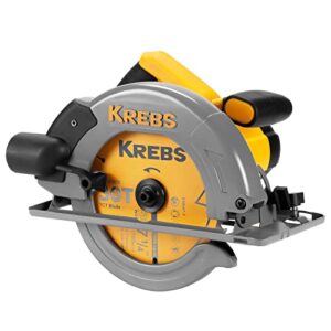 krebs circular saw 4500 rpm hand-held cord circular saw, 11 amp with 7-1/4 inch blade, adjustable cutting depth (1-3/4" to 2-1/2") for wood and logs cutting
