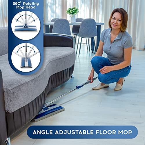 DSV Standard Professional Floor Mop with 3 Extra Microfiber Washable Pads, Adjustable Pole, Dry & Wet Cleaning, for All Type of Surfaces, for Home/Office with 360° Rotation Mop Head