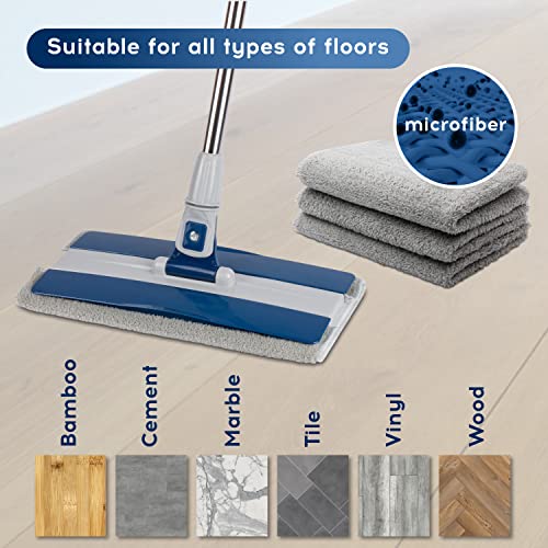 DSV Standard Professional Floor Mop with 3 Extra Microfiber Washable Pads, Adjustable Pole, Dry & Wet Cleaning, for All Type of Surfaces, for Home/Office with 360° Rotation Mop Head
