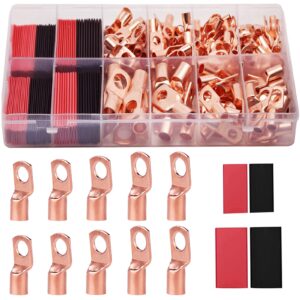 tkdmr 160pcs copper wire lugs awg2 4 6 8 10 12 with heat shrink set, 80pcs battery cable ends ring terminals connectors tubing assortment kit