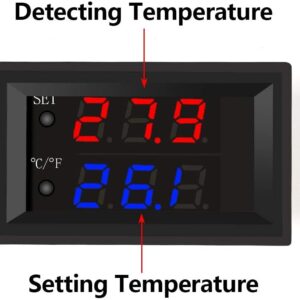 UMLIFE 2PCS Temperature Controller -50 to 110 Celsius (-58 to 230 F) DC 12V Programmable Heating/Cooling Thermostat Control Switch Module NTC Waterproof Sensor Probe Dual Color LED Display Monitor