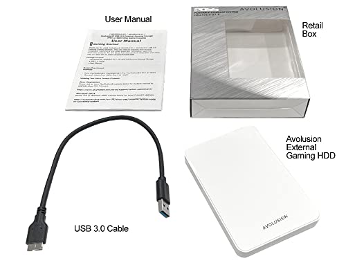 Avolusion Z1-S USB 3.0 Portable External Gaming Hard Drive - White (for PS5, Pre-Formatted) - 2 Year Warranty (1TB)