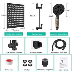 Filtered Shower Head, 10 Inch High Pressure Rainfall Shower Head /Handheld Showerhead Combo with 11 Inch Extension Arm, Anti-leak Shower Head with Hose, Height/Angle Adjustable, Matte Black