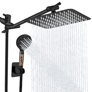 filtered shower head, 10 inch high pressure rainfall shower head /handheld showerhead combo with 11 inch extension arm, anti-leak shower head with hose, height/angle adjustable, matte black
