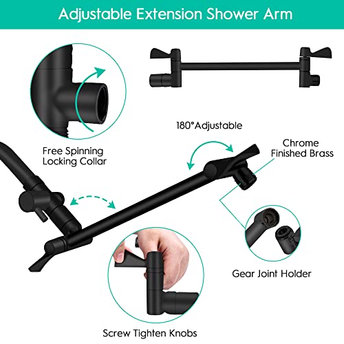 Filtered Shower Head, 10 Inch High Pressure Rainfall Shower Head /Handheld Showerhead Combo with 11 Inch Extension Arm, Anti-leak Shower Head with Hose, Height/Angle Adjustable, Matte Black