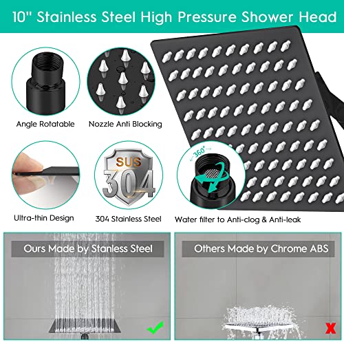 Filtered Shower Head, 10 Inch High Pressure Rainfall Shower Head /Handheld Showerhead Combo with 11 Inch Extension Arm, Anti-leak Shower Head with Hose, Height/Angle Adjustable, Matte Black