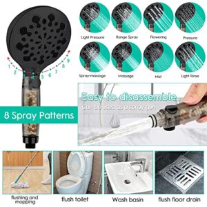 Filtered Shower Head, 10 Inch High Pressure Rainfall Shower Head /Handheld Showerhead Combo with 11 Inch Extension Arm, Anti-leak Shower Head with Hose, Height/Angle Adjustable, Matte Black