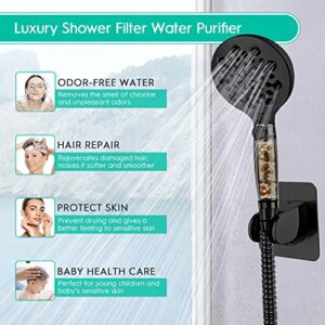 Filtered Shower Head, 10 Inch High Pressure Rainfall Shower Head /Handheld Showerhead Combo with 11 Inch Extension Arm, Anti-leak Shower Head with Hose, Height/Angle Adjustable, Matte Black