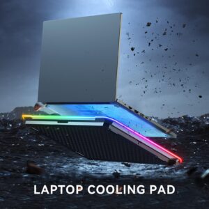 KYOLLY RGB Cooling Pad Gaming Laptop Cooler, Laptop Fan Cooling Stand with 6 Quiet for 15.6-17.3 inch laptops, 9 Height Stand, LED Lights & LCD Screen, 2 USB Ports, Lap Desk Use