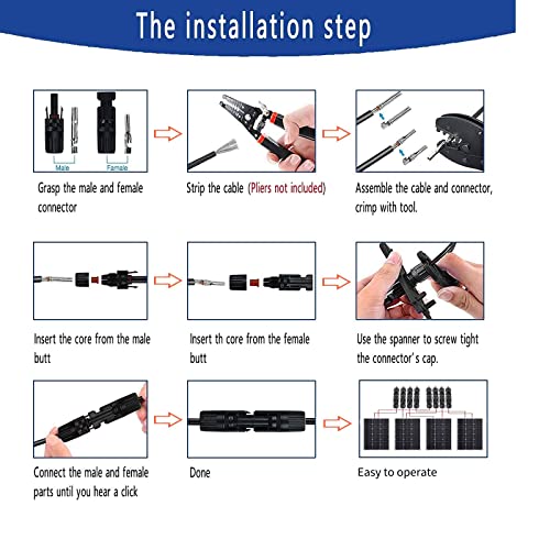 QeeHeng Solar Panel Crimper Tools Kit Compatible with Solar Cable Connector,1 Crimping Tool,6 Pairs Solar Panel Connectors,2Pcs Spanner Wrench, Crimp Tool for 2.5/4.0/6.0mm² Solar PV Cable