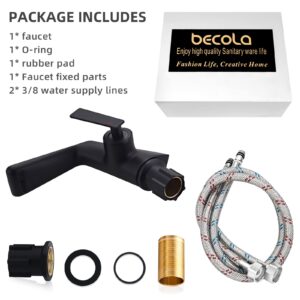 becola Black Bathroom Sink Faucets, Single Hole Faucets for Bathroom Sink, Modern Single Handle Bathroom Sink Faucet, Black Waterfall Brass Basin Faucet with 3/8” Supply Hoses-Black…