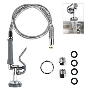 kanoney commercial sink sprayer with 45" flexible stainless steel hose, pre-rinse dish spray valve replacement kit assembly sprayer nozzle head for industrial restaurant kitchen faucets, gray