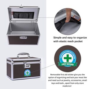 Locking Medication Box with Portable Storage Case, Childproof Medicine Lock Organizer, 12.2''x 7.2''x 7.6'', Lockable Empty First Aid Storage Cabinet, Lockbox for Drugs use (Coffee/Medium)