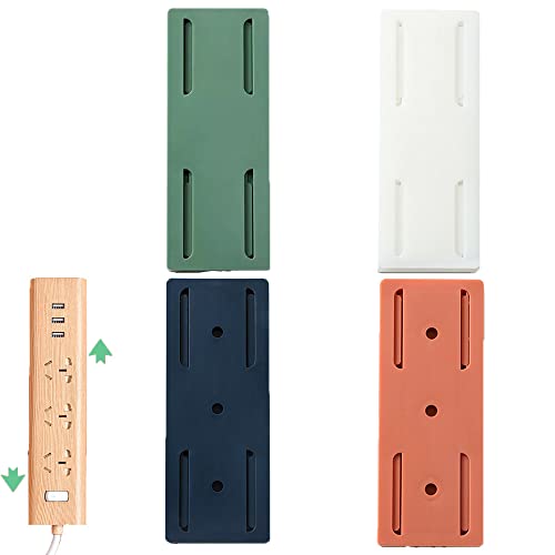 No Trace Self-Adhesive Row Plug Retainer Power Strip Fixator Self Adhesive Power Strip Holder Surge Protector Fixator Wall Mount Punch-Free for Kitchen Home and Office (4Pack)