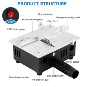 MXBAOHENG Mini Table Saw S2 Portable Precision Table Saws for Crafts, 1/2" Cut Depth, w/ 4 Blades, 96W Adjustable Speed Power Supply, for Wood Metal Plastic Cutting