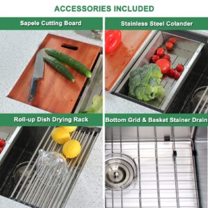 bathivy Undermout Wet Bar Prep Sink, 22 x 18 x 10 Inch Bar Sink, Handmade Stainless Steel Sink Set Single Bowl Small Kitchen Bar and RV Sink with All Accessories