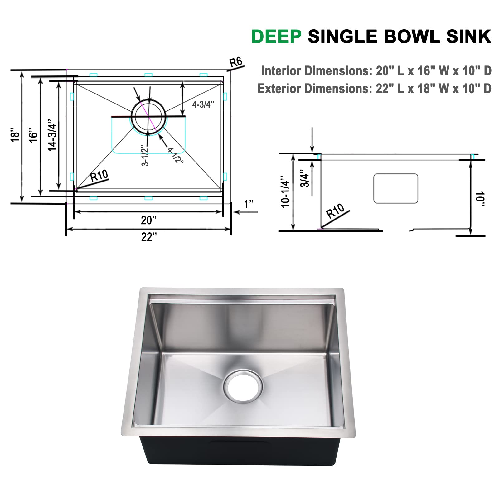 bathivy Undermout Wet Bar Prep Sink, 22 x 18 x 10 Inch Bar Sink, Handmade Stainless Steel Sink Set Single Bowl Small Kitchen Bar and RV Sink with All Accessories