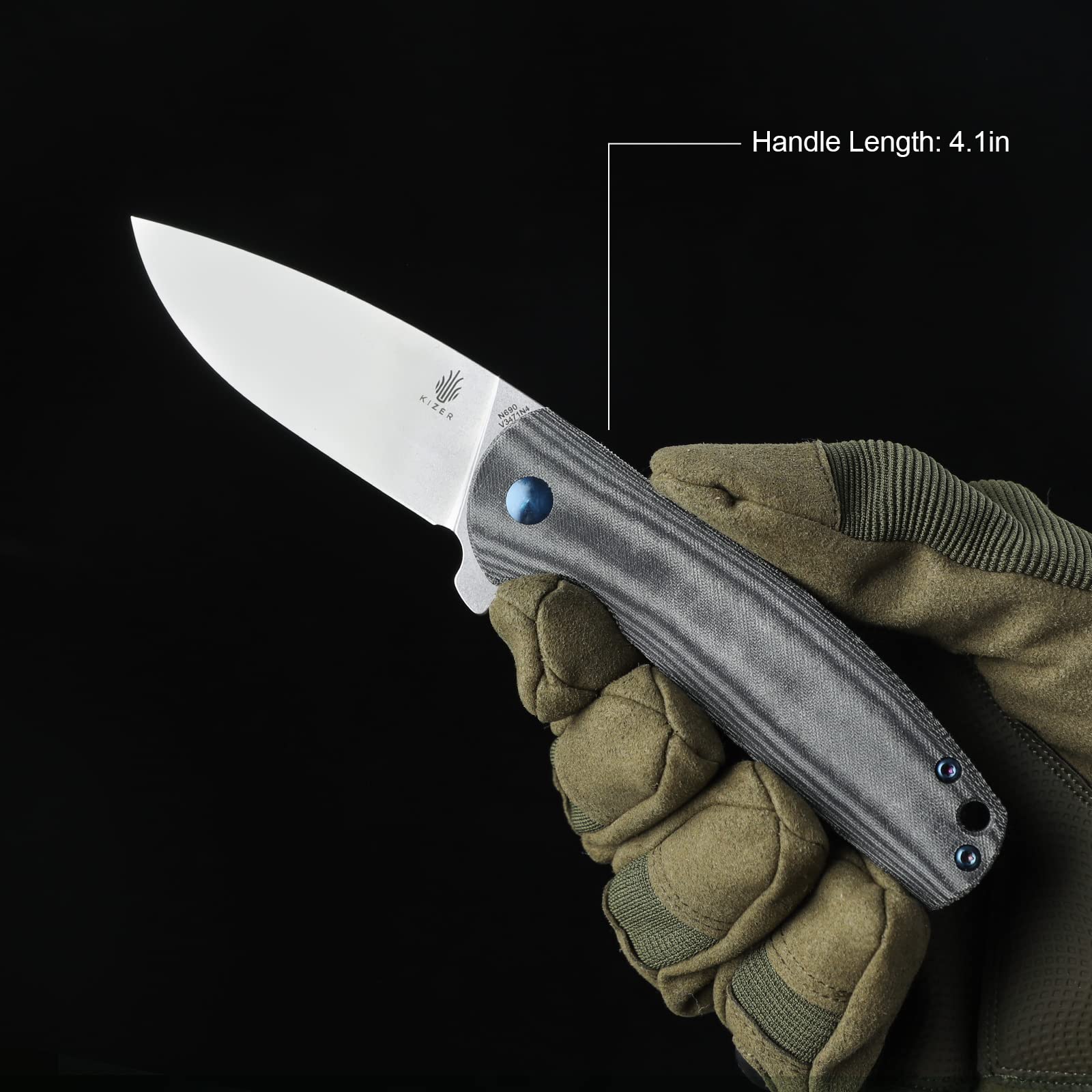 Kizer Gemini EDC Knife N690 Blade Black Micarta Handle, Pocket Knife Deep Carrp Clip V3471N4