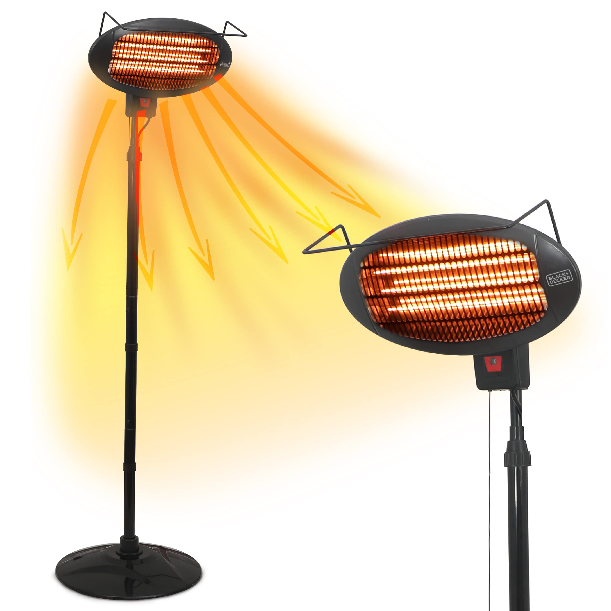 BLACK+DECKER Patio Floor Electric Heater, Patio Heater Stand for Outdoors with 3 Heat Settings