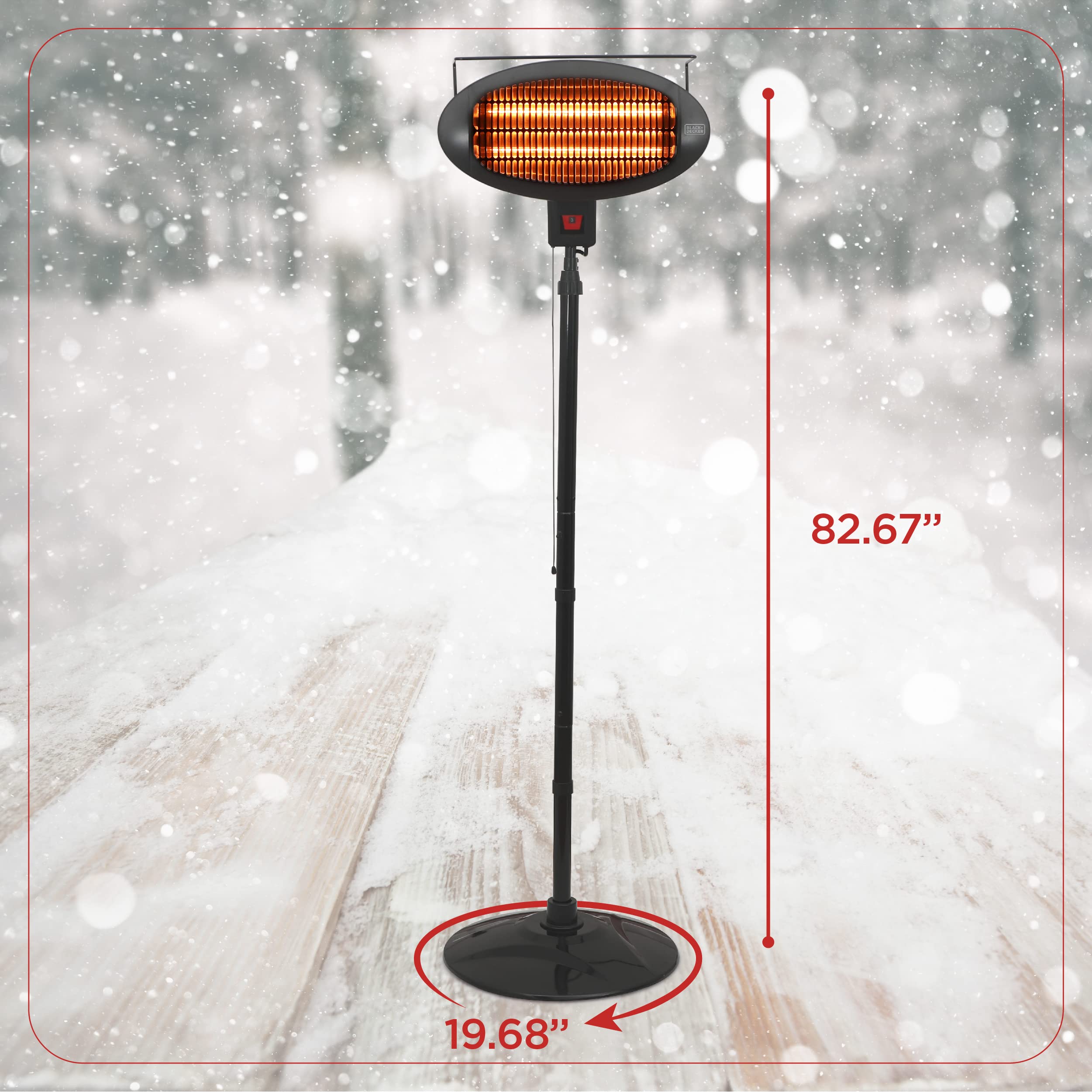 BLACK+DECKER Patio Floor Electric Heater, Patio Heater Stand for Outdoors with 3 Heat Settings