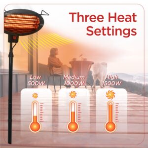 BLACK+DECKER Patio Floor Electric Heater, Patio Heater Stand for Outdoors with 3 Heat Settings