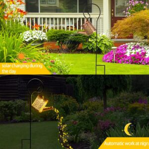 Solar Watering Can with Lights, Small Outdoor Solar Lanterns Hanging Waterproof Garden Decor, Decorative Retro Metal Kettle Solar Light for Table Patio Yard Pathway Walkway(with Install String Light)