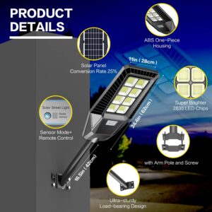 AKOFUN 2 Pack 1600W Solar Street Light, 120000 Lumens Dusk to Dawn Solar Outdoor Lights Motion Sensor Waterproof IP66 6000K Security Solar Flood Light for Yard, Garage, Garden