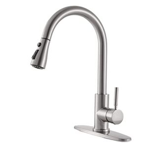 vapsint high arc single handle brushed nickel kitchen faucet with pull down sprayer,commercial modern stainless steel kitchen sink faucet,deck mount single hole pull out faucet for kitchen sink