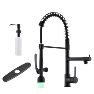 fapully led kitchen faucet with deck plate and soap dispenser,matte black