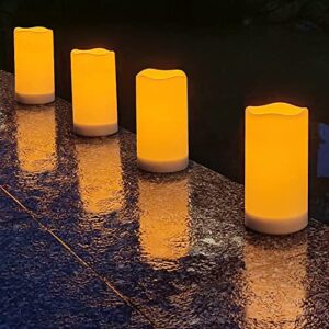 salipt solar powered candles - 3.25" x 6" waterproof led flameless pillar candle set,dusk to dawn, rechargeable solar battery included,waterproof for patio decor,set of 4
