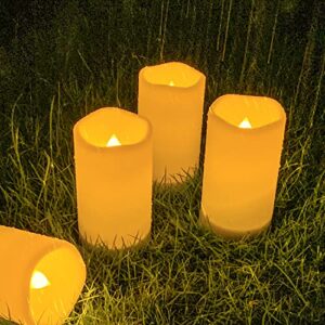salipt Solar Powered Candles - 3.25" x 6" Waterproof LED Flameless Pillar Candle Set,Dusk to Dawn, Rechargeable Solar Battery Included,Waterproof for Patio Decor,Set of 4
