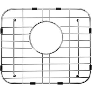 brzkyr universal kitchen sink protector grids, 13 9/16" x 11 5/8" stainless steel sink grid and sink protector with rear drain with corner radius 3-1/2", sink bottom grid