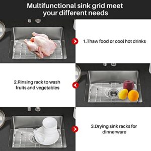 Brzkyr Universal Kitchen Sink Protector Grids, 13 9/16" X 11 5/8" Stainless Steel Sink Grid and Sink Protector with Rear Drain with Corner Radius 3-1/2", Sink Bottom Grid