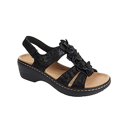 Frostluinai Summer Sandals for Women Comfortable Light Breathable Open-Toed Beach Sandal Casual Openwork Ankle Straps Shoes Footwear Black 9