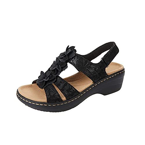 Frostluinai Summer Sandals for Women Comfortable Light Breathable Open-Toed Beach Sandal Casual Openwork Ankle Straps Shoes Footwear Black 9