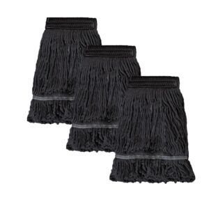 commercial mop head replacement,black cotton looped end string, wet industrial cleaning vintage mop head replacements refill, machine washable - ideal refill for commercial grade mops(pack of 3)
