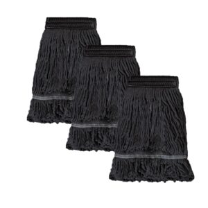 Commercial Mop Head Replacement,Black Cotton Looped End String, Wet Industrial Cleaning Vintage Mop Head Replacements Refill, Machine Washable - Ideal Refill for Commercial Grade Mops(Pack of 3)