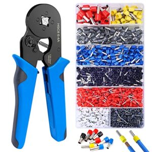 divanc ferrule crimping tool kit, ferrule crimper plier with 1200pcs wire ferrules kit wire ends terminals, self-adjustable ratchet wire crimper for awg 23–7 electrical wire connectors（blue）