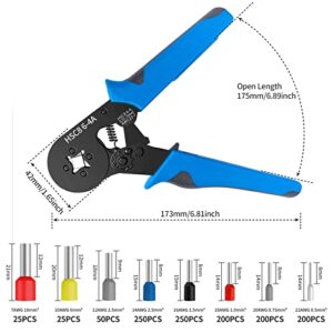 DIVANC Ferrule Crimping Tool Kit, Ferrule Crimper Plier with 1200pcs Wire Ferrules Kit Wire Ends Terminals, Self-adjustable Ratchet Wire Crimper for AWG 23–7 Electrical Wire Connectors（Blue）