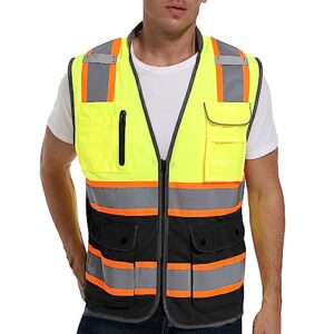 arcridge reflective safety vest for men and women - class 2 high visibility construction vest - dual tone reflective strips
