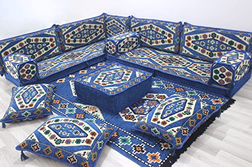 Handmade Traditional Sofa Set, Floor Cushions, Arabic Majlis, Corner Sofa, Floor Couch, Sectional Sofa, Arabic Floor Cushions (L Sofa Full Set)