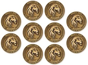 be strong & courageous lion challenge coin, bulk pack of 10 mighty men of god pocket discipleship tokens for bible study, bible verse worry coin for prayer, christian edc coins for military veterans