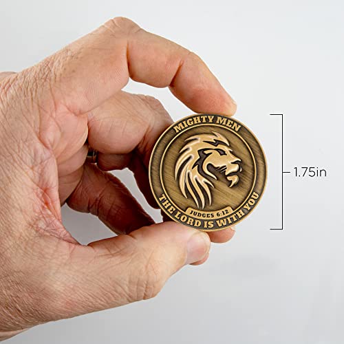 Be Strong & Courageous Lion Challenge Coin, Bulk Pack of 10 Mighty Men of God Pocket Discipleship Tokens for Bible Study, Bible Verse Worry Coin for Prayer, Christian EDC Coins for Military Veterans