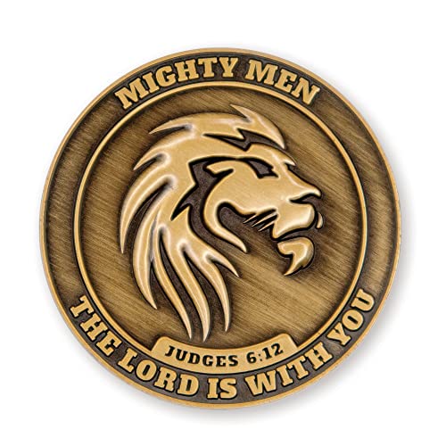 Be Strong & Courageous Lion Challenge Coin, Bulk Pack of 10 Mighty Men of God Pocket Discipleship Tokens for Bible Study, Bible Verse Worry Coin for Prayer, Christian EDC Coins for Military Veterans