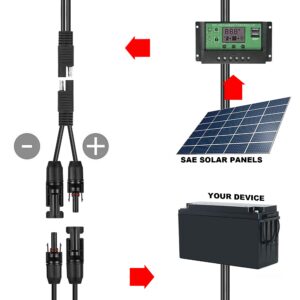 JYFT Solar Panel Connector to SAE Adapter Cable 12AWG 1FT/35CM, Solar to SAE Cable PV Extension Wire for Automobiles, Motorcycles, and Outdoor Solar Installations